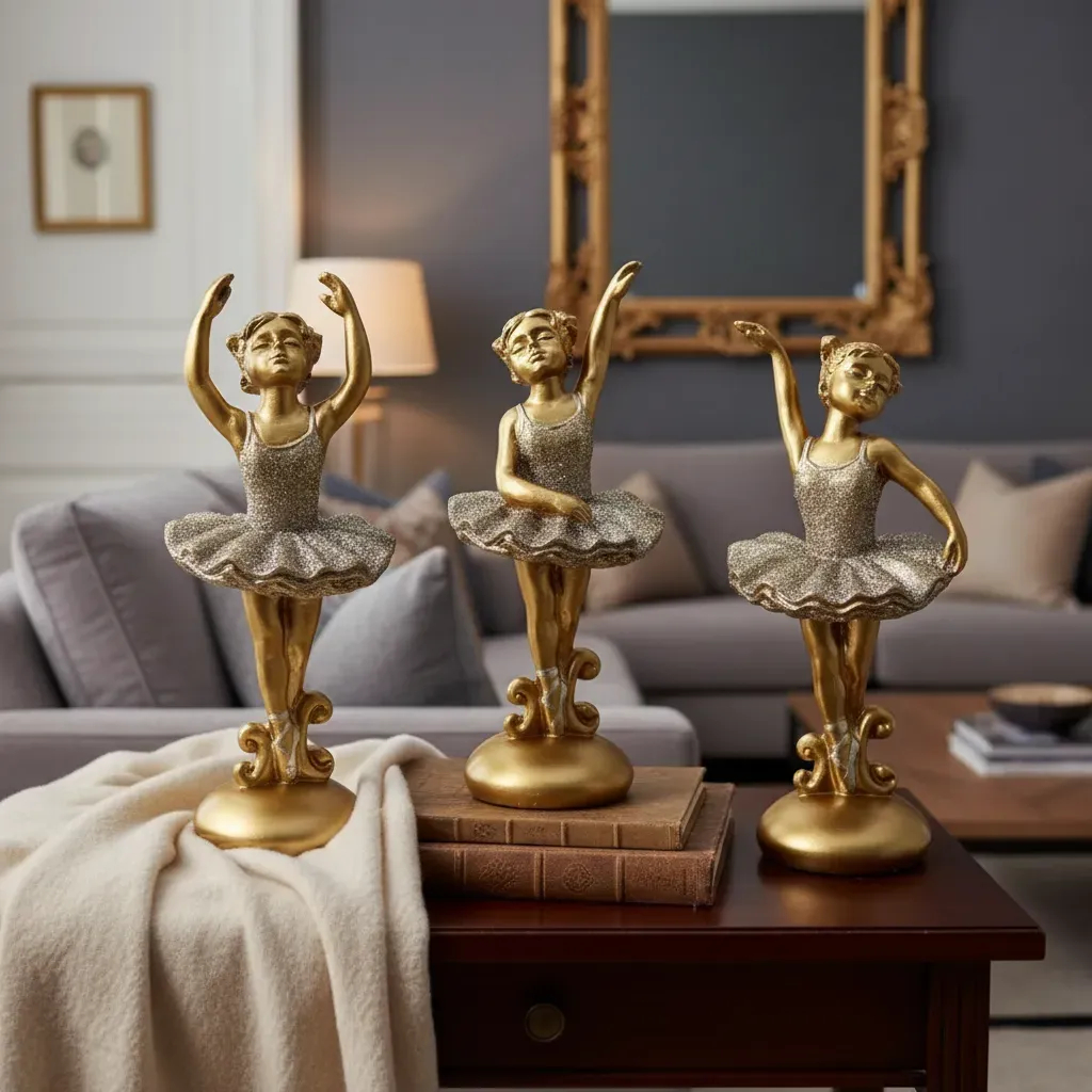 Enfeite Decorativo Estátua em Resina Super Luxo Mini Bailarina Dourada 12cm