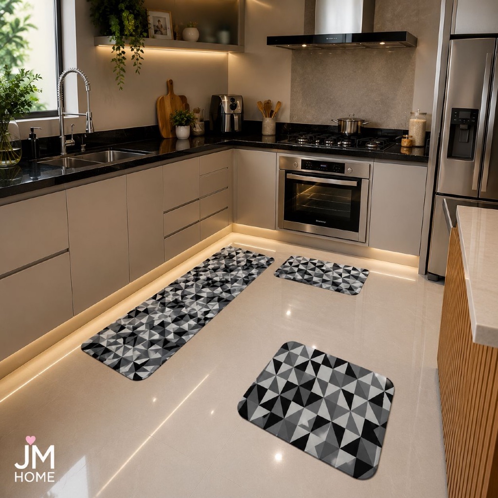 Kit Cozinha 3 Peças Tapete Passadeira Antiderrapante Pia Fogão Entrada Decorativo Moderno Para Casa