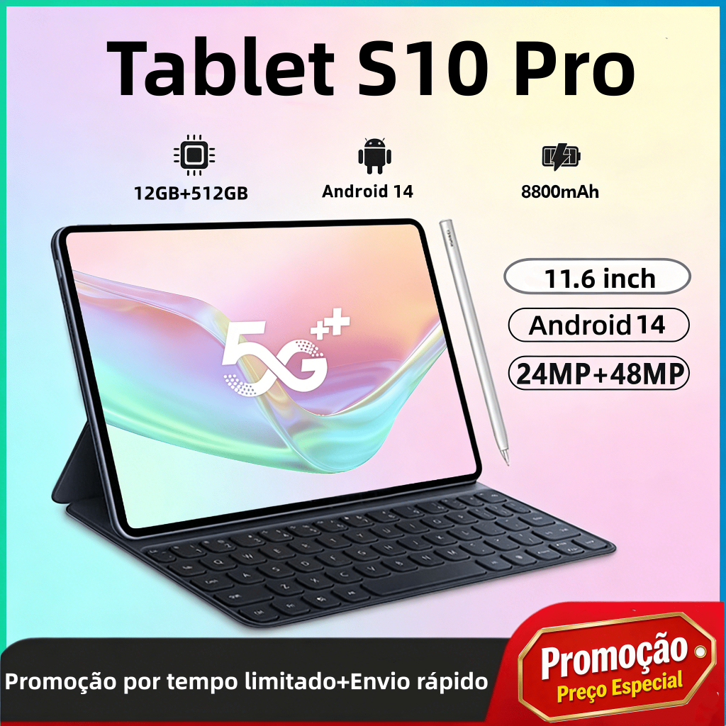 【Teclado, mouse e alto-falantes gratuitos】 Tablet S10 Pro 12 GB + 512 GB, 11,6 polegadas, bateria de 8.800 mAh, Android