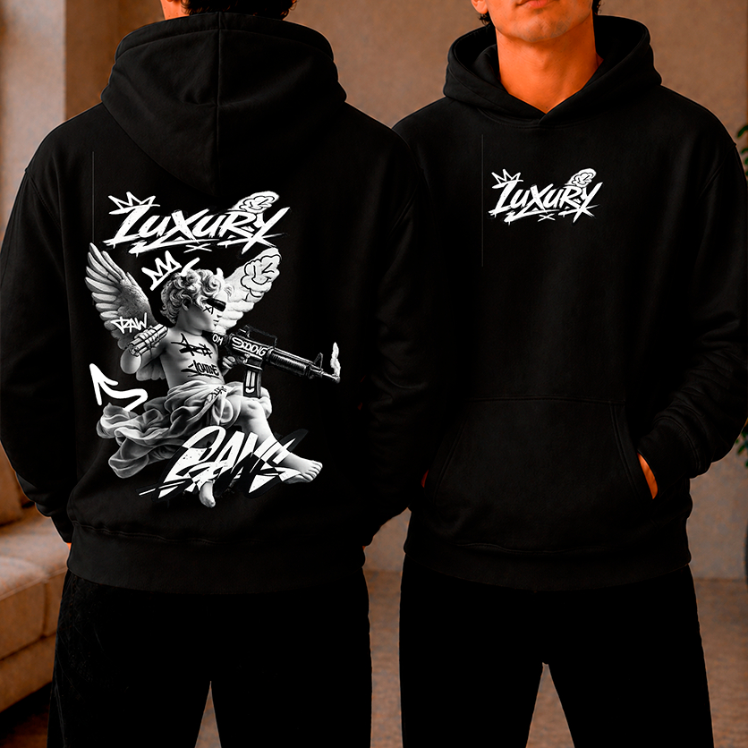 Blusa Moletom Canguru Streetwear ANJO LUXURY Masculino e Flanelado Blusa de Frio Estampado