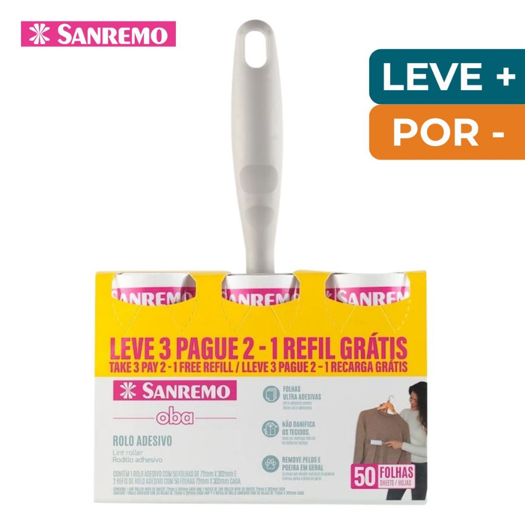 Rolo Tira Pelo Adesivo Roupa Estofado Sanremo Rolo Com Refil 50 Folhas