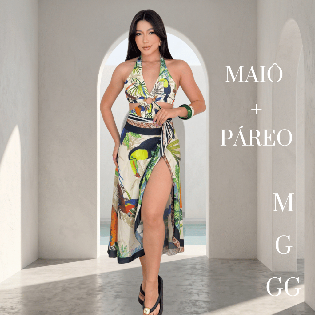 Maiô Suplex Forro Duplo Saída Estilo Pareô Elegante Confortável Conjunto De Praia Premium