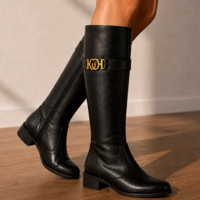 Bota Cano Alto Feminina Montaria Couro Legítimo Elegante Confortável Zíper Lateral Inverno Outono