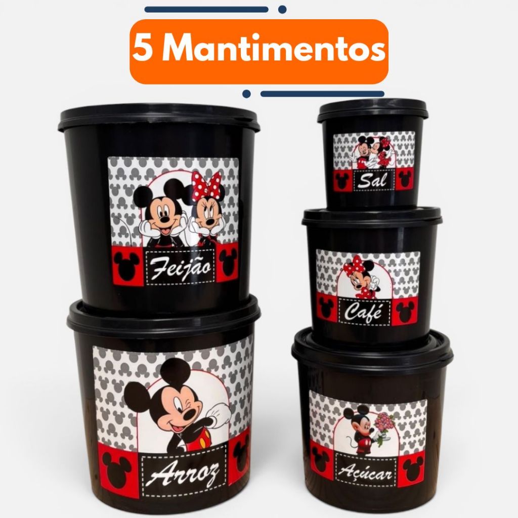 Kit 5 Potes Mantimentos Hermético Cozinha Plástico Resistente Premium