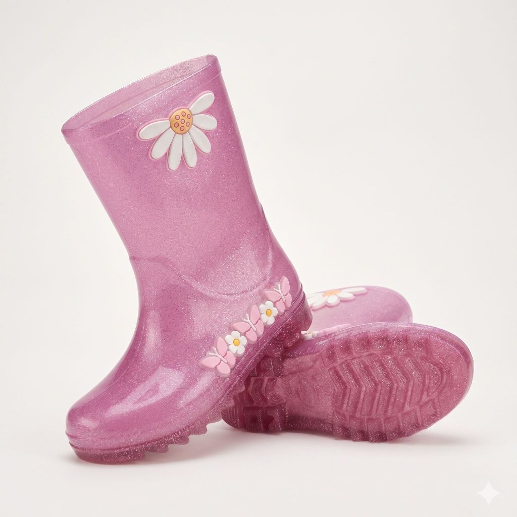 Galocha Infantil Flores Rosa Glitter Bota Kidstep