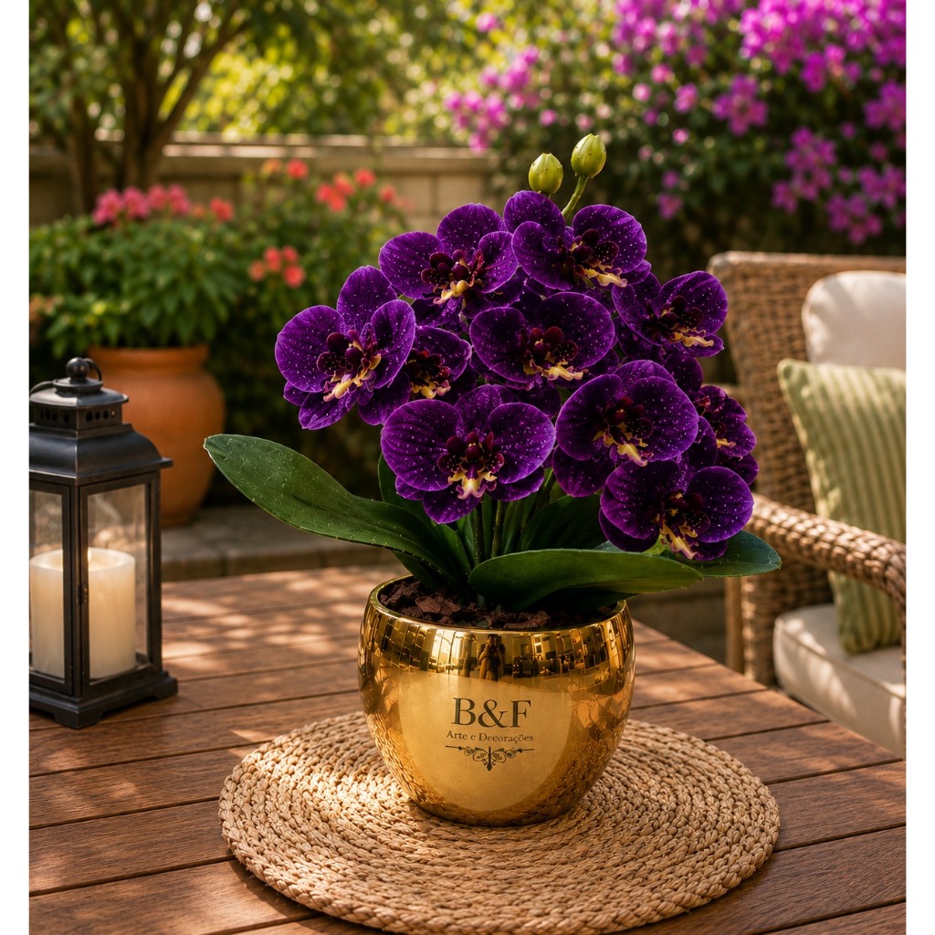 Kit Arranjo Violeta Aveludada Artificial No Vaso Dourado Premium 2026
