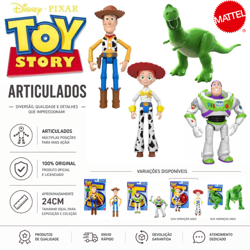 Bonecos Toy Story Articulados Woody Buzz Jessie Disney 24cm