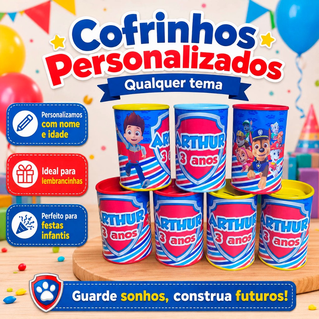 Cofrinho Personalizado Lembrancinha Aniversário Infantil Qualquer Tema