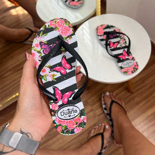 Chinelo Sandália Feminino Desenhos Slim Bico Redondo Adulto