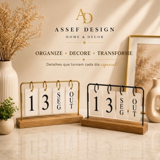 Calendário de Mesa Permanente Decorativo com Plaquinhas Casa Escritório Quarto