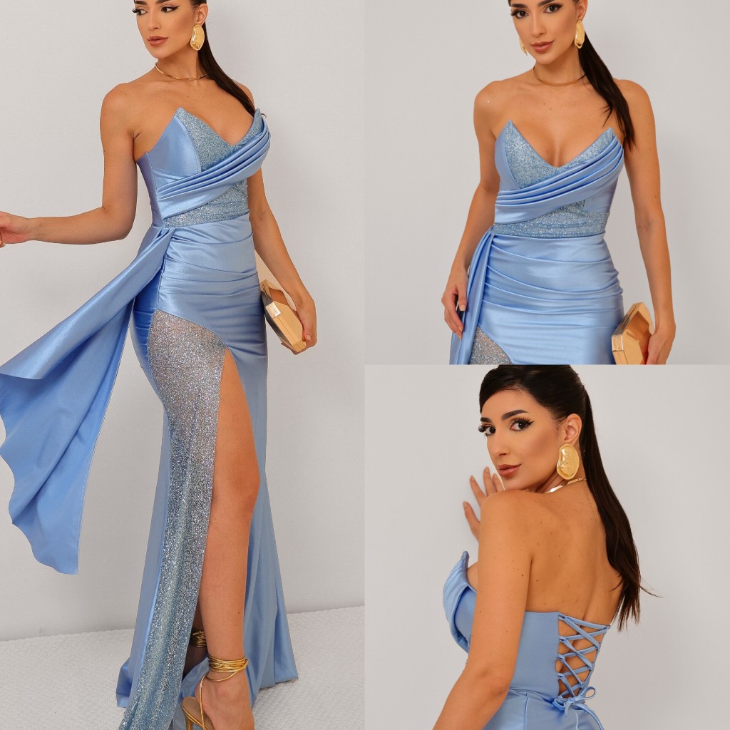 VESTIDO LONGO LUCERO COM FENDA E BRILHO