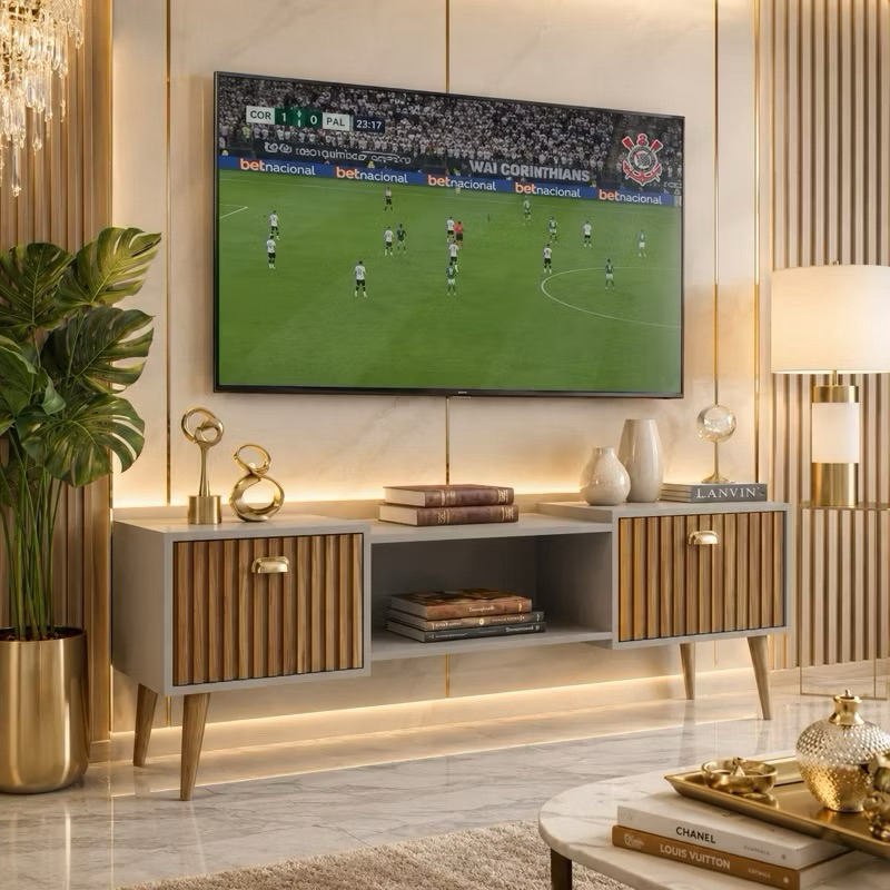 Rack Bancada Orfeu 1.80cm ou 1.20cm Decoração Sala Estar Opcao Pés TV 75 polegadas Nicho Organizador 1 Porta - LANÇAMENT