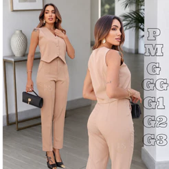 Conjunto Alfaiataria Feminino Luis twill Sensorial Colete + Calça Social EmpresariaTrabalho