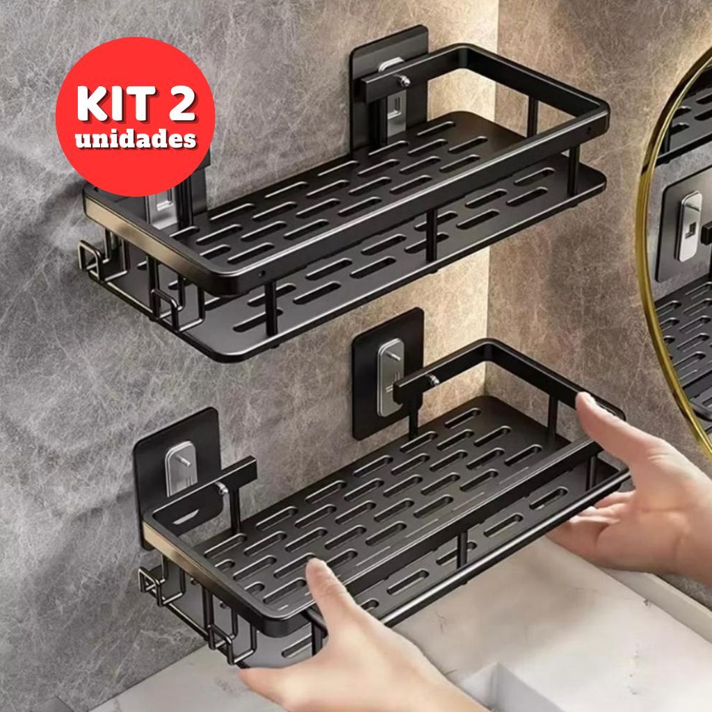 Suporte Prateleira para Banheiro Cozinha Multiuso Adesivo Kit com 2 und