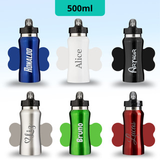 Garrafa Inox Personalizada Nome - 500ml com Canudo para Academia