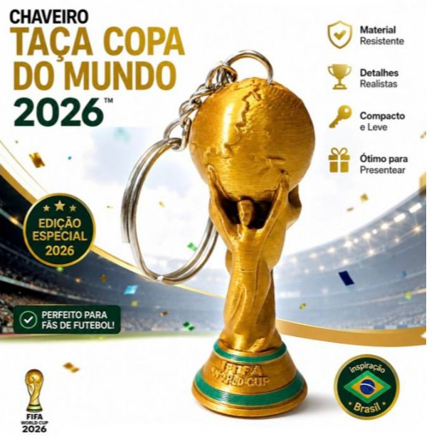 Kit Chaveiro Taça Copa do Mundo 2026 | 10, 20, 30 ou 40 Unidades