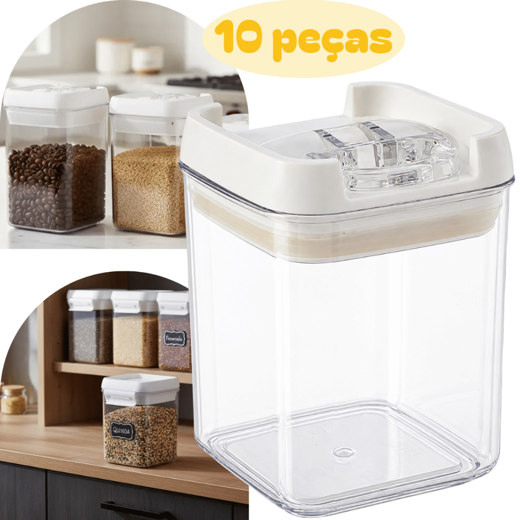 10 Pote Porta Mantimento Hermético C/ Trava Transparente 300ml Grão Bolacha Cereal Tempero Organizar