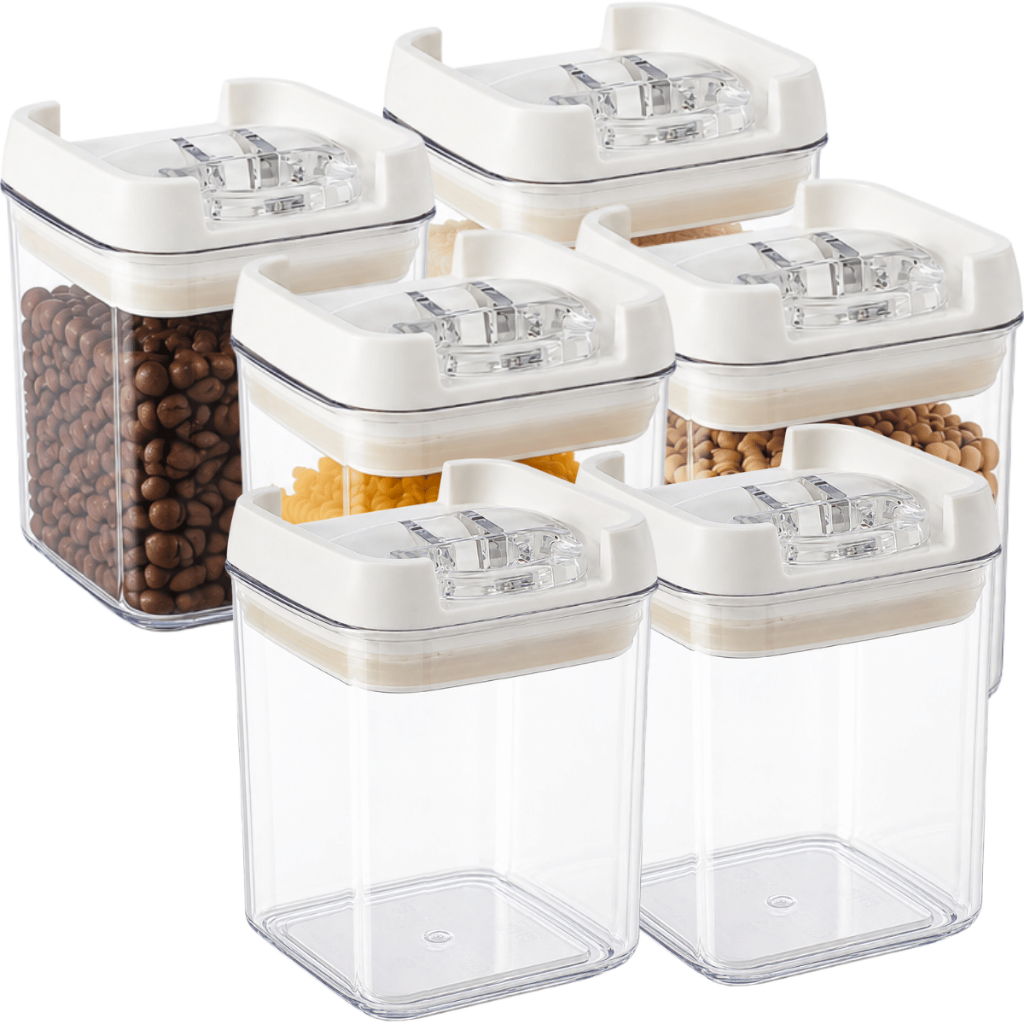 6 Pote Hermético 300ml Transparente com Trava para Grãos Cereais Temperos Armazenar Alimento Cozinha