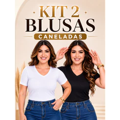 KIT 2 T-SHIRT GOLA V FEMININA BLUSA CANELADA MANGA CURTA BLUSINHA ESTILOSA BLUSAS DECOTE ELEGANTE