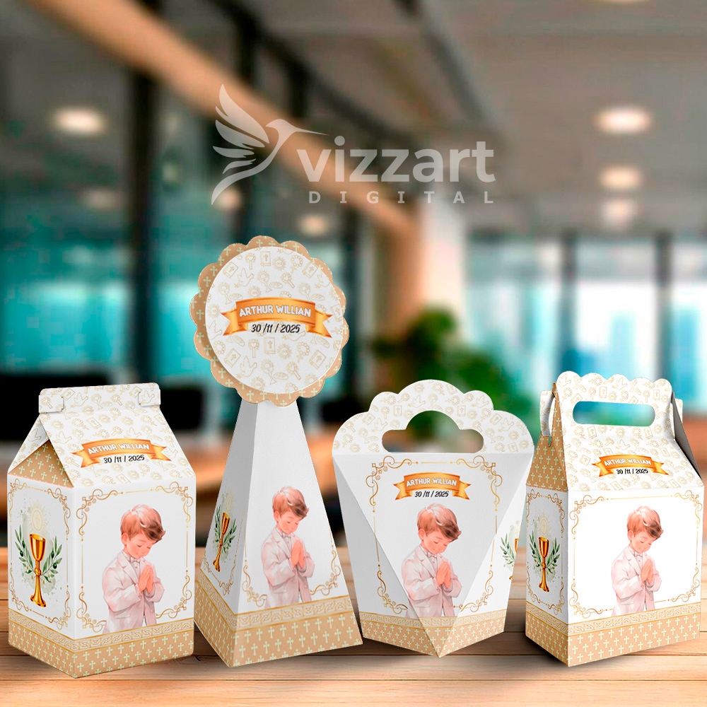 Kit Caixinhas Personalizadas Primeira eucaristia Comunhão batizado Festa Personalizados - Lembrancinhas para Festa