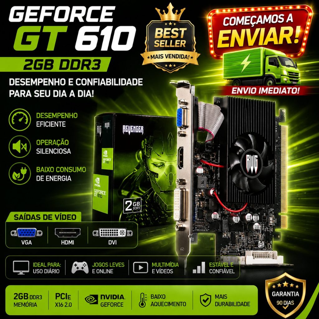 Placa De Vídeo GT610 2GB DDR3 HDMI VGA Para PC Gamer Office