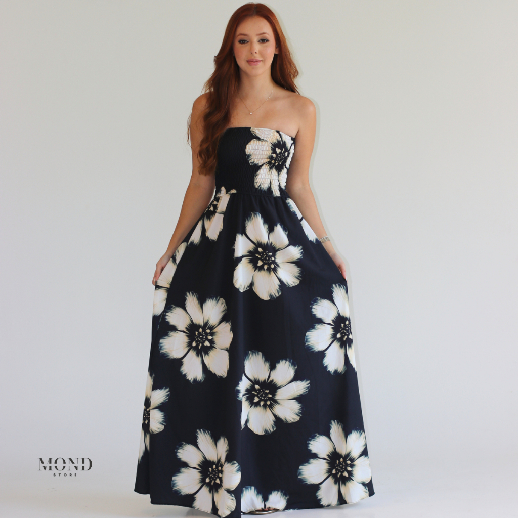 Vestido Tropical Tomara que Caia Feminino Longo Lastex Florido Elegante