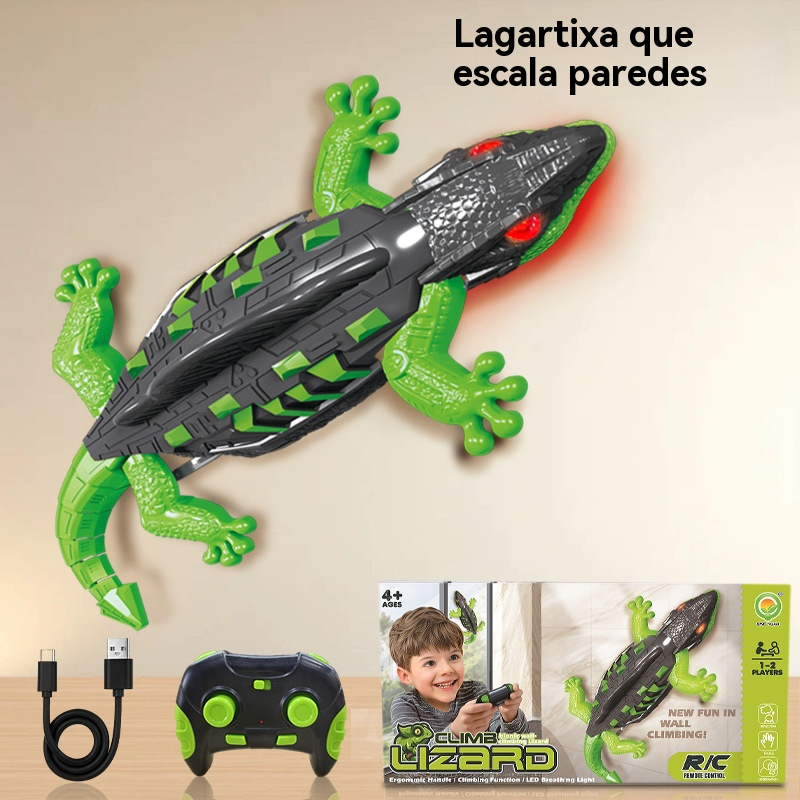 Brinquedo Lagarto Trepador Controle Remoto Recarregável • Sucção 360° Luz LED