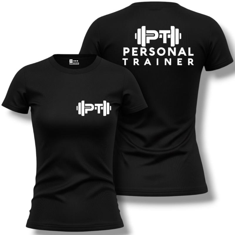 Camiseta T-Shirt PERSONAL TRAINER ACADEMIA FITNESS Uniforme Dry Fit Feminina Profissão Trabalho Baby Look