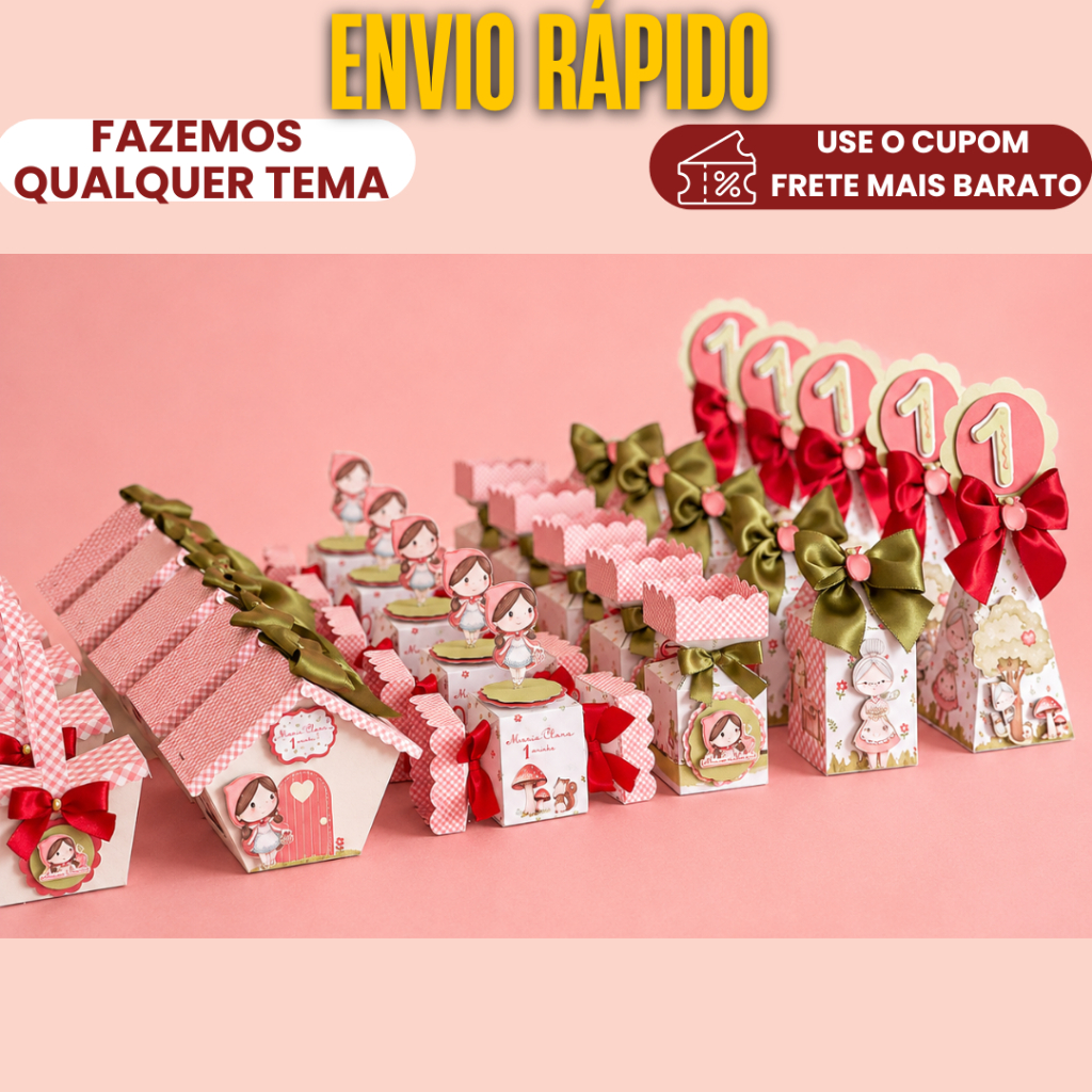 Lembrancinha Personalizada Kit Clássico Chapeuzinho Vermelho |MONTADO, C/ LAÇO  E COM TAG 3D/ Caixinhas