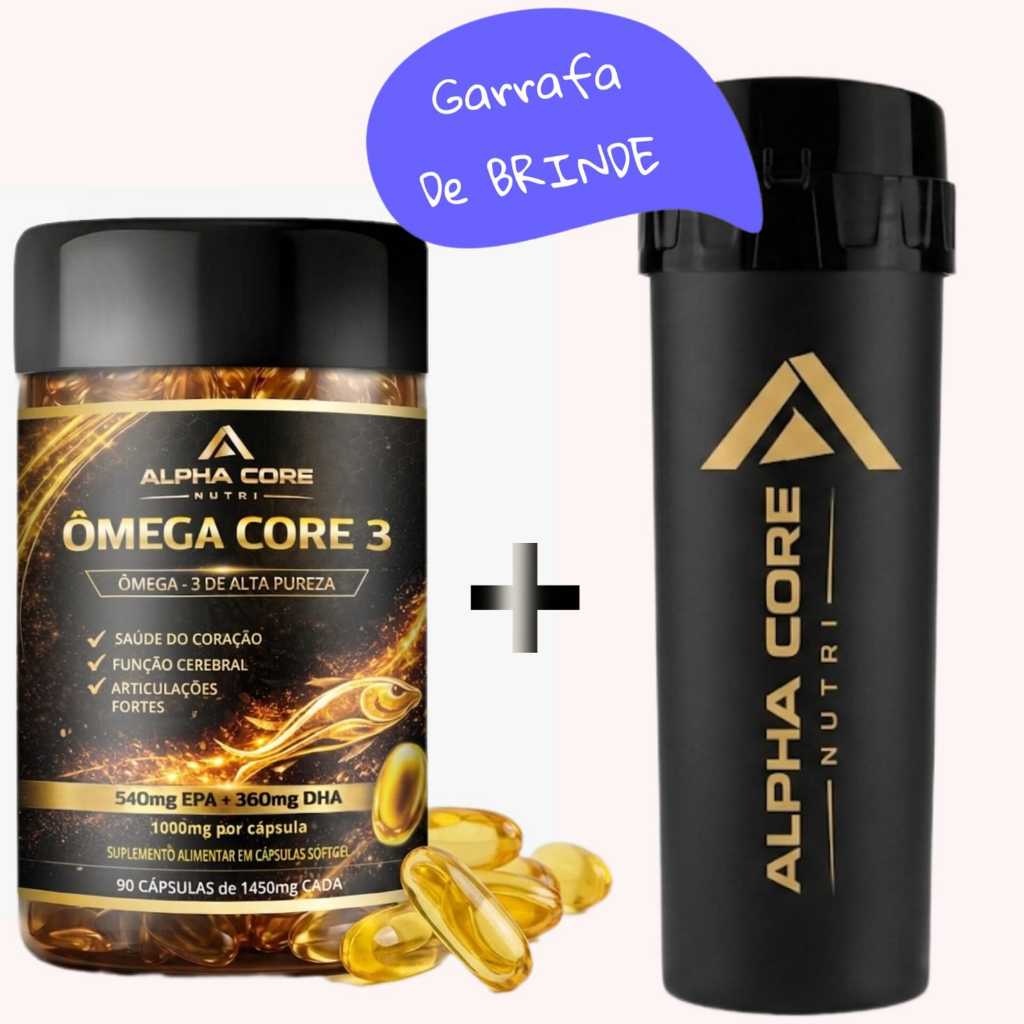 Óleo De Peixe Ômega 3 Alpha Core Nutri 90 Cápsulas Premium 1000mg + Garrafa BRINDE