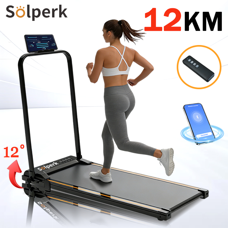 Esteira Elétrica Doméstica 2.0HP Dobrável Silenciosa Bluetooth 12km/h Suporta 120kg, Ergométrica para Casa