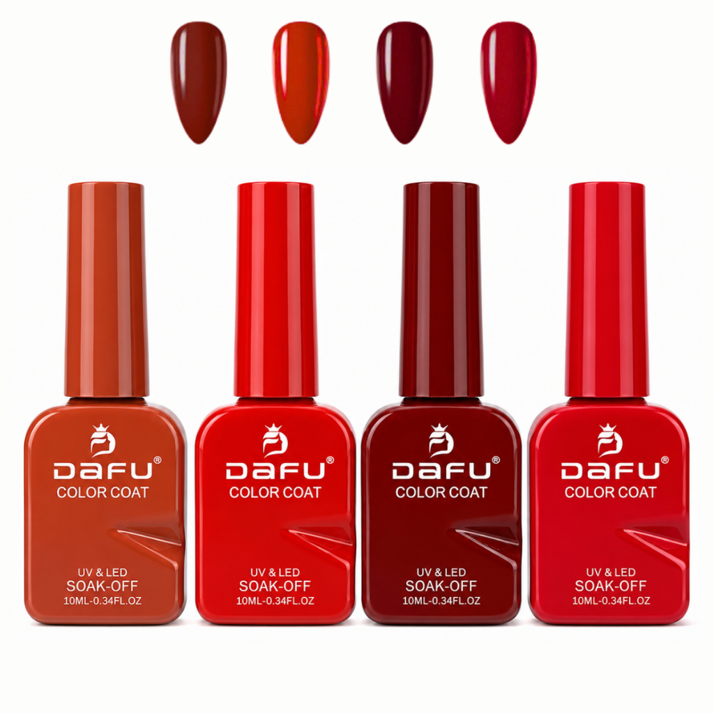 Kit 4 Esmaltes Em Gel Tons Vemelhos DAFU Manicure  Unhas Seca em Cabine Uv Led NOVO 10ml cada frasco