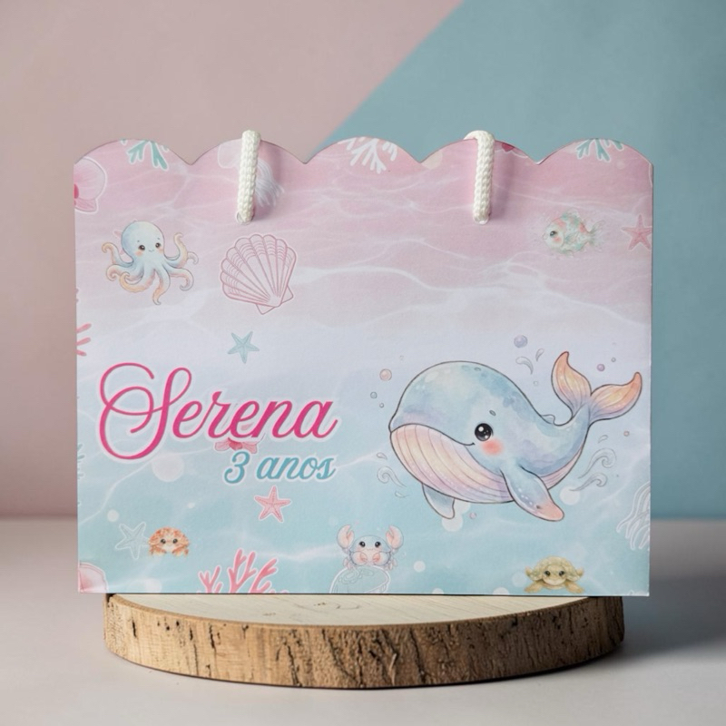SACOLINHA FUNDO DO MAR 🌊 🐳💗Personalizado |  Sacolinha Nuvem | Lembrancinha | Minos | Aniversário FUNDO DO MAR MENINA 💗🐳