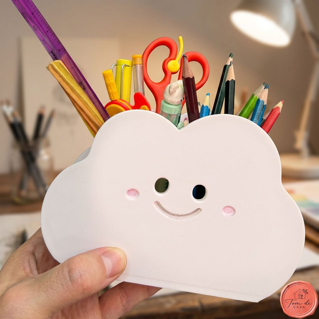 Organizador Mesa Nuvem Porta Lápis Infantil Fofo Multiuso Quarto Bebê Escritório Plástico Resistente Premium