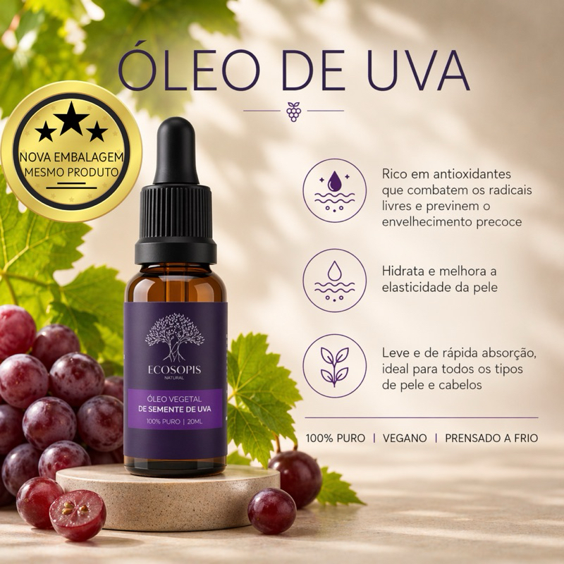 Oleo Vegetal de Semente de Uva 100% PURO