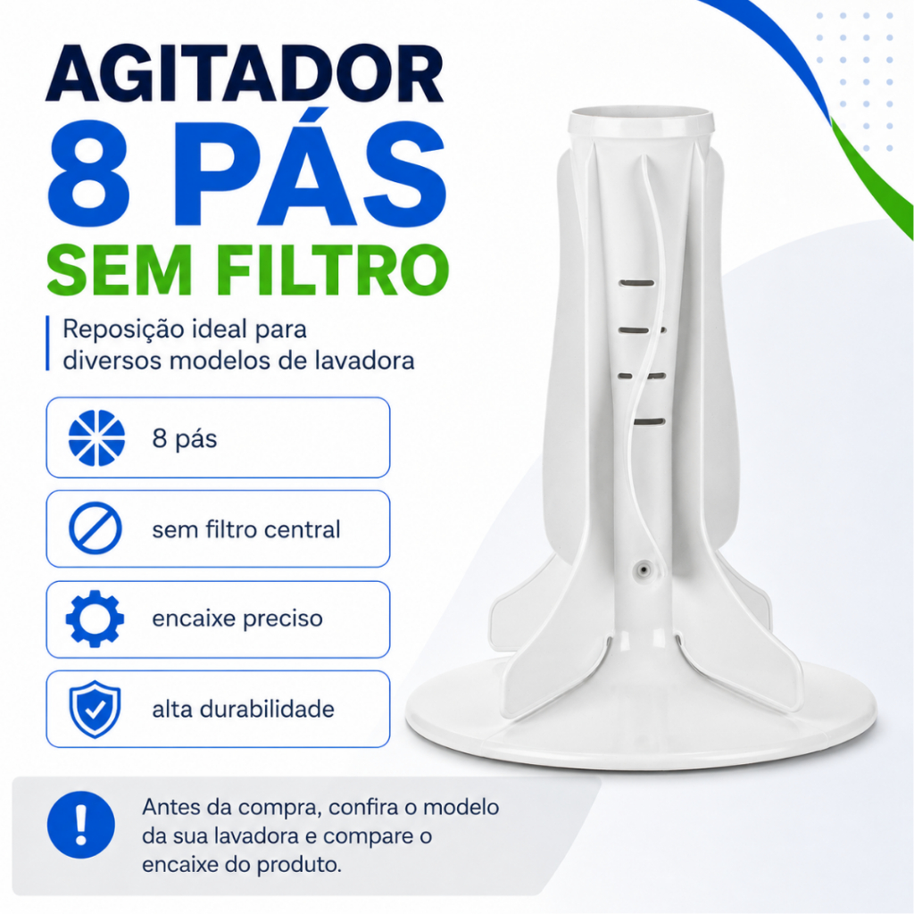 Agitador 8 Blades Para Máquina De Lavar Compativel Lavadoras Brastemp Consul W10669206p Ative11kg Bwl11a