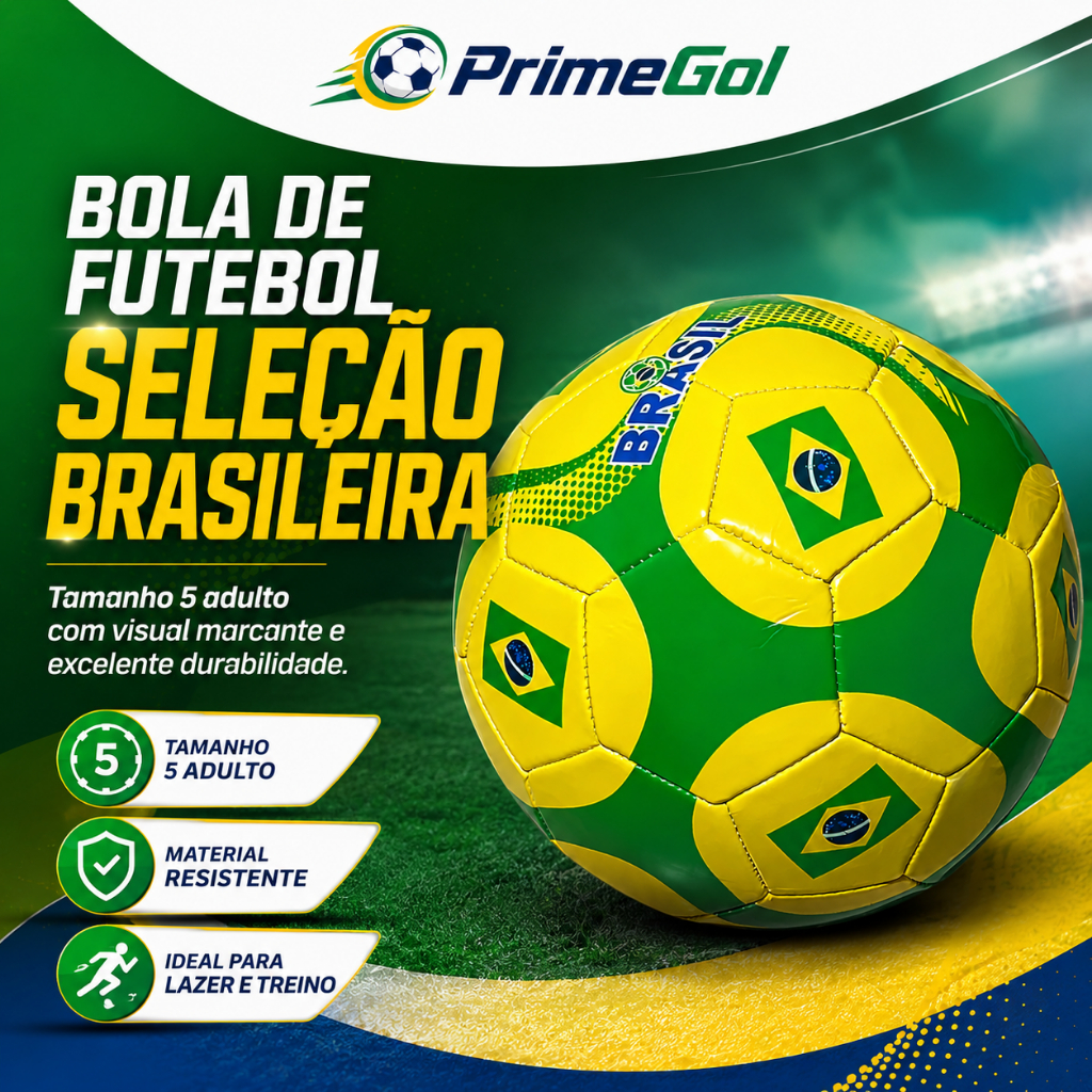 Bola De Futebol Brasil Seleção Campo Society Tamanho 5 Oficial Costurada - PrimeGol