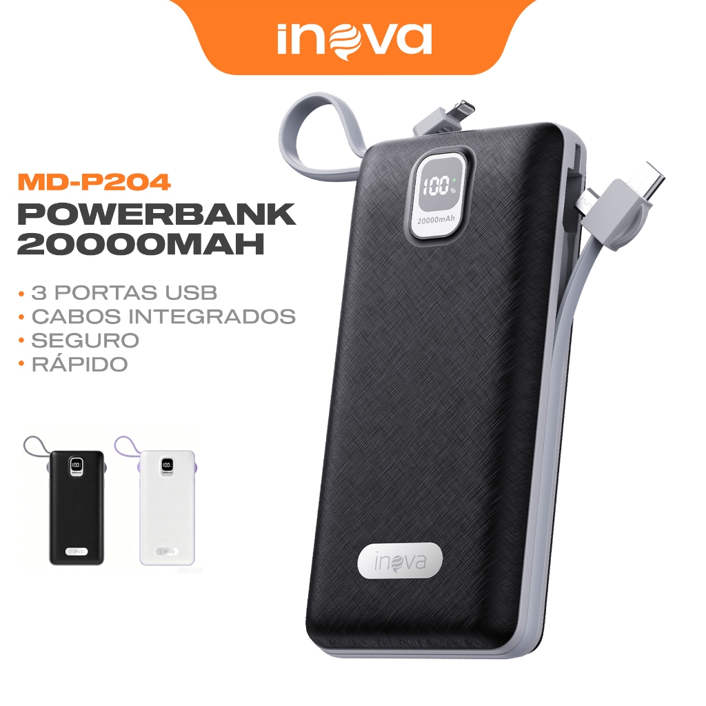 INOVA Power Bank Portátil 20000mAh Alta Capacidade Carregamento Super Rápido 22.5W Ideal para Viagem