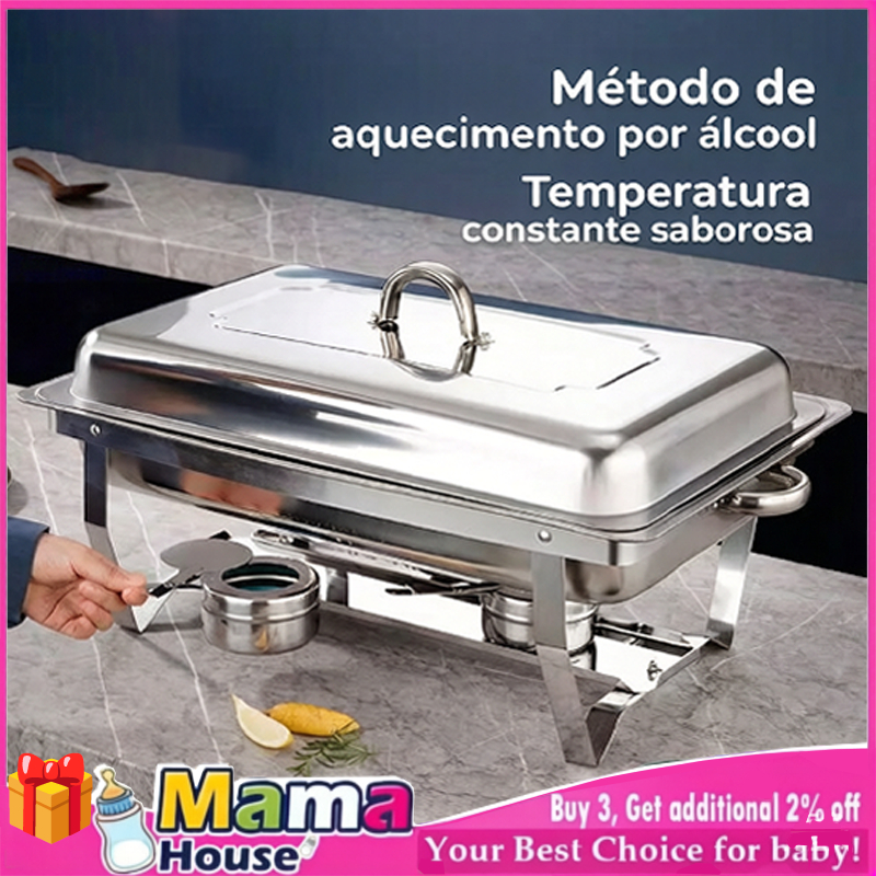 Aquecedor de comida para buffet-Aço inoxidável-Aquecimento a álcool-Pode ser empilhado-Para festas