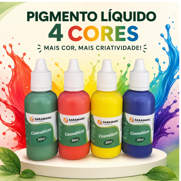 Pigmento Líquido Hidrossolúvel Cosmético 4 Cores 30ml Artesanal