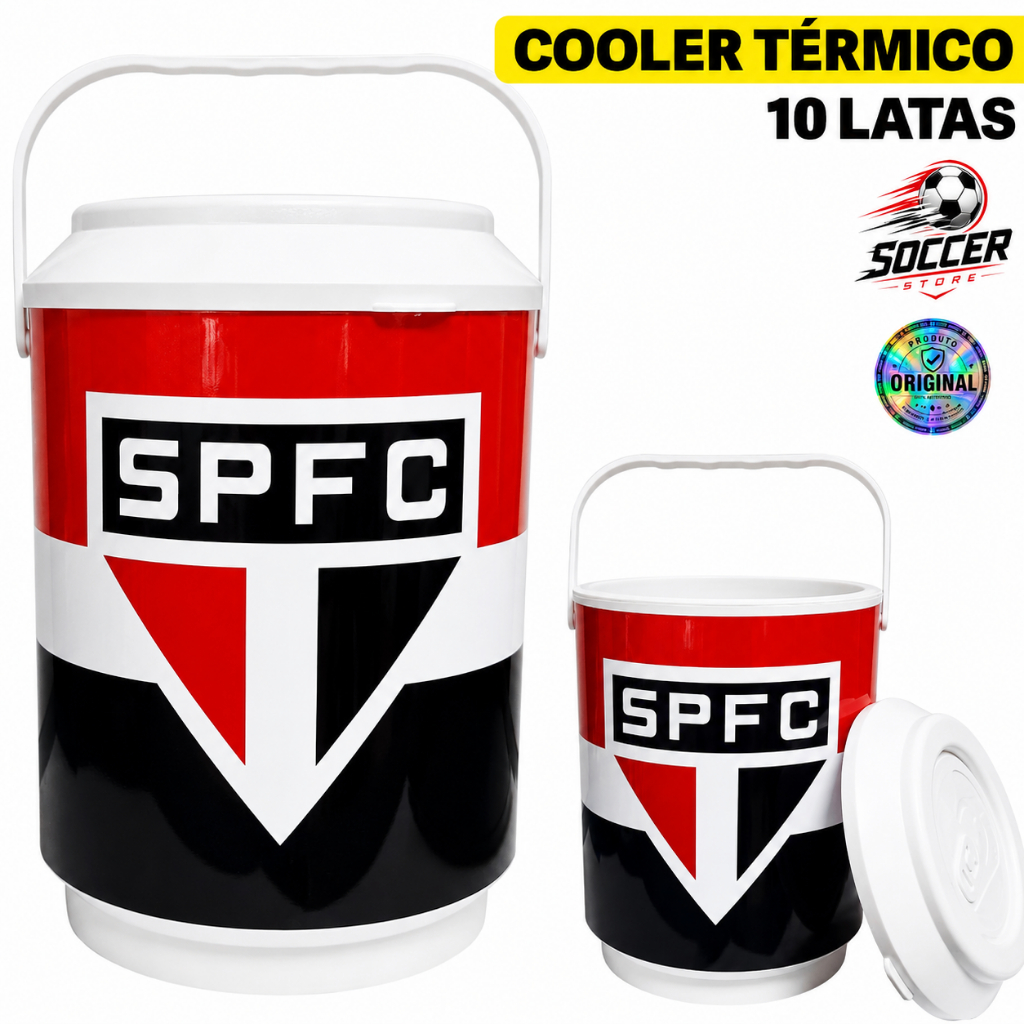 Cooler Térmico São Paulo Futebol Oficial Porta 10 Latas Cerveja Bebida Gelada Original Presente Time