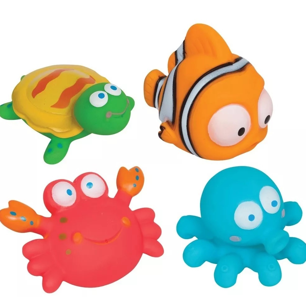 Kit 4 Bichinhos Banho Banheira Oceano Esguicham Água Buba