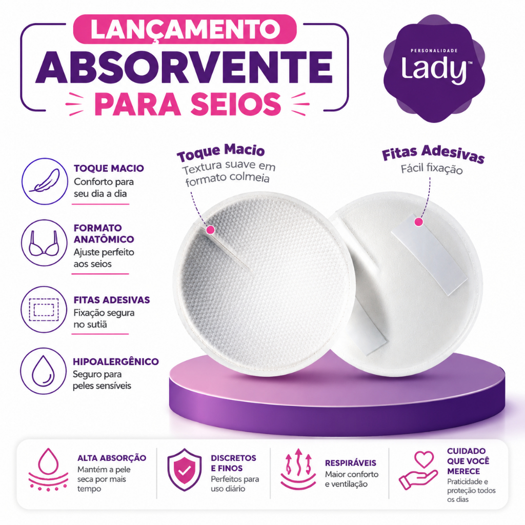 Detalhes do Absorvente de Seios Descartável Amamentação Pôs Parto Personalidade Lady 30un