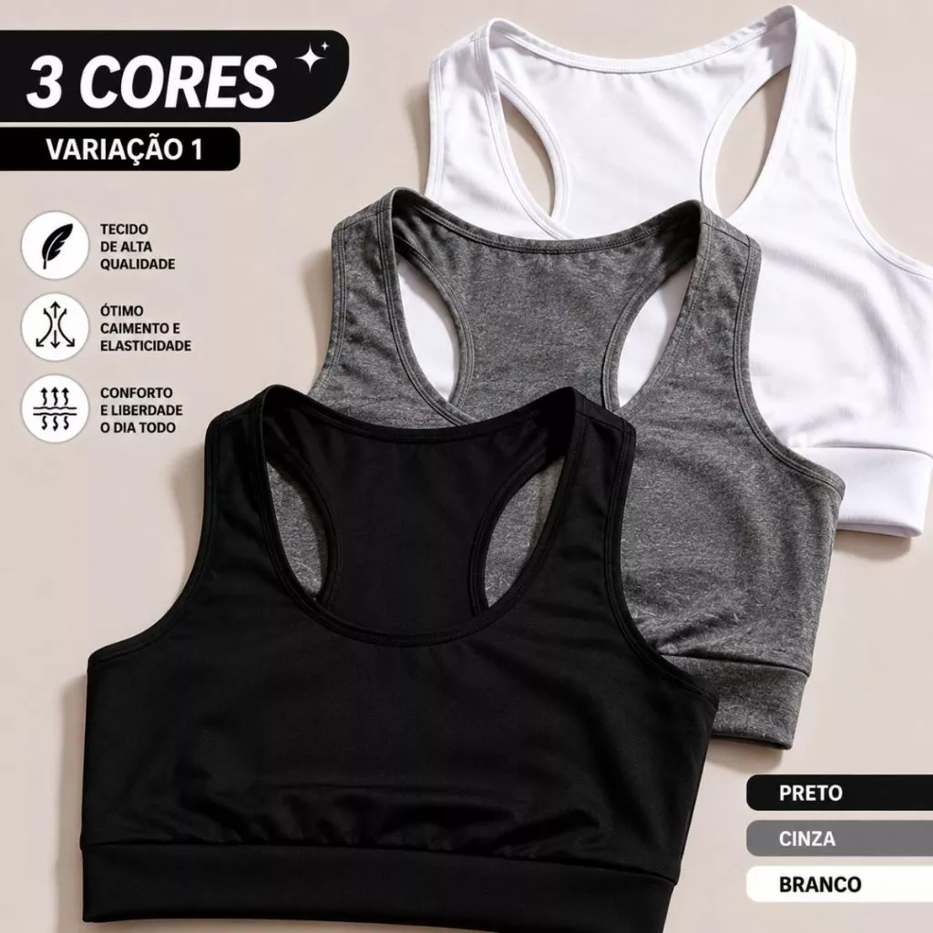 Kit 3 Top Fitness Feminino Academia Treino Roupas Esportivas Femininas Nadador