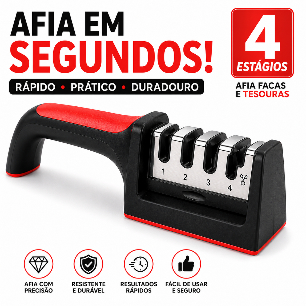Amolador Afiador De Facas e Tesouras Em Aço Inox Profissional Com 4 Afiadores Profissional