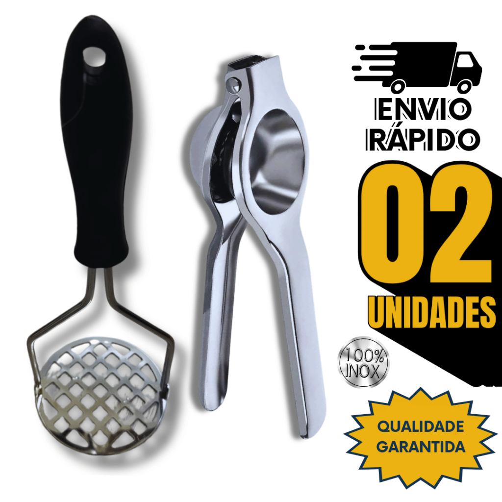 Conjunto Amassador de Batatas E Espremedor de Limão Aço Inox Cozinha Restaurante Utilidades