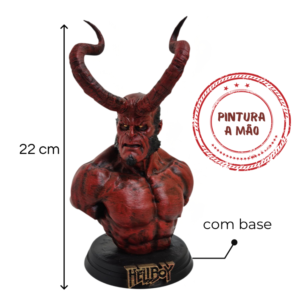 Busto Hellboy  Colecionável Geek Pintado à Mão | Personagem dos Quadrinhos e Cinema