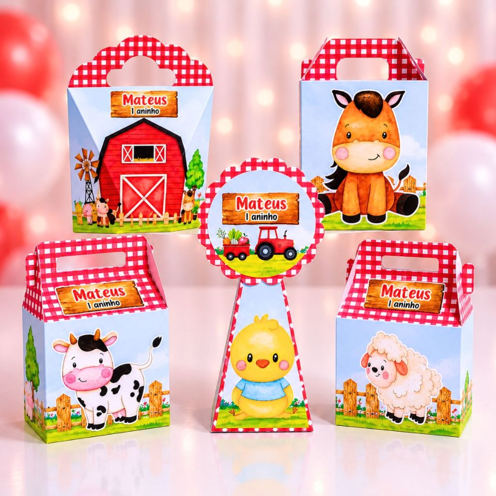 Kit Caixas Personalizadas Fazendinha Vermelha (PEGUE E MONTE) - kit festa - lembrancinha - caixinhas personalizadas