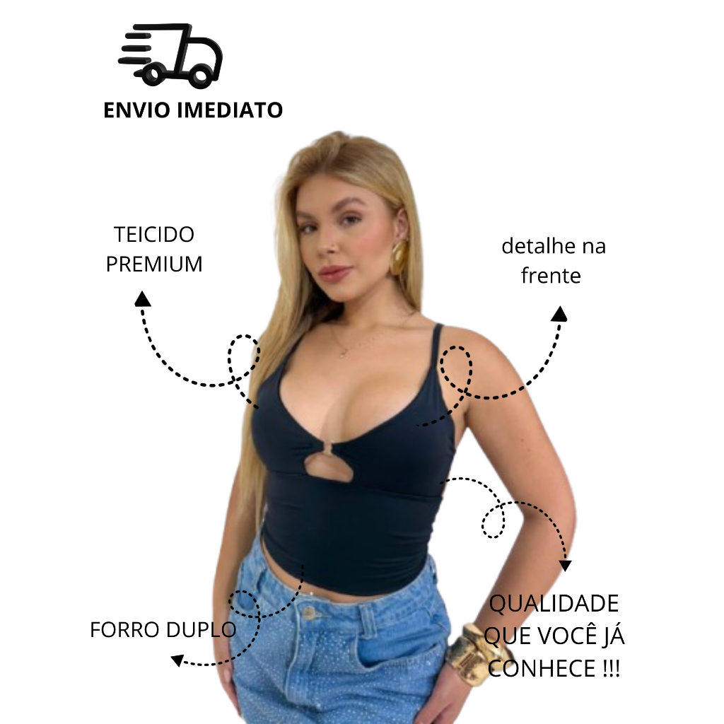 BLUSINHA COM ALÇA E  COSTA COM DETALHE TENDENCIA MODA GRINGA