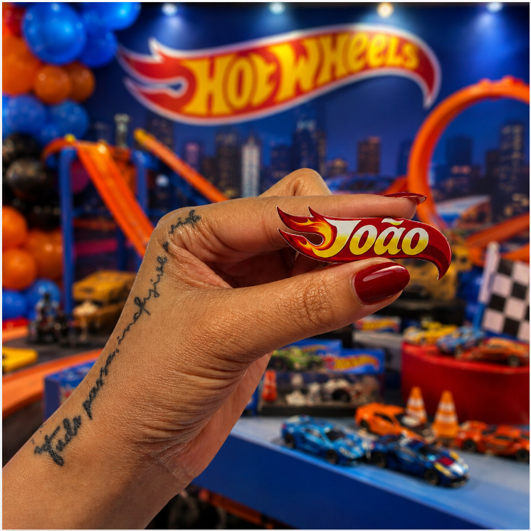 Aplique Nome Personalizado 3D HotWheels para Lembrancinhas Festa Infantil | Caixinhas Acrílicas Tubete Latinha